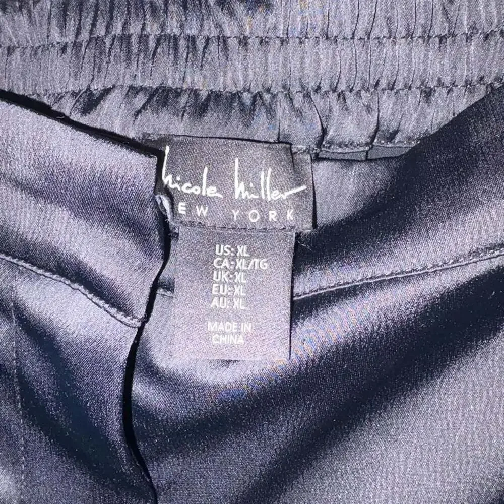 Nicole Miller New York Black Satin Wide Leg Cargo Pants XL